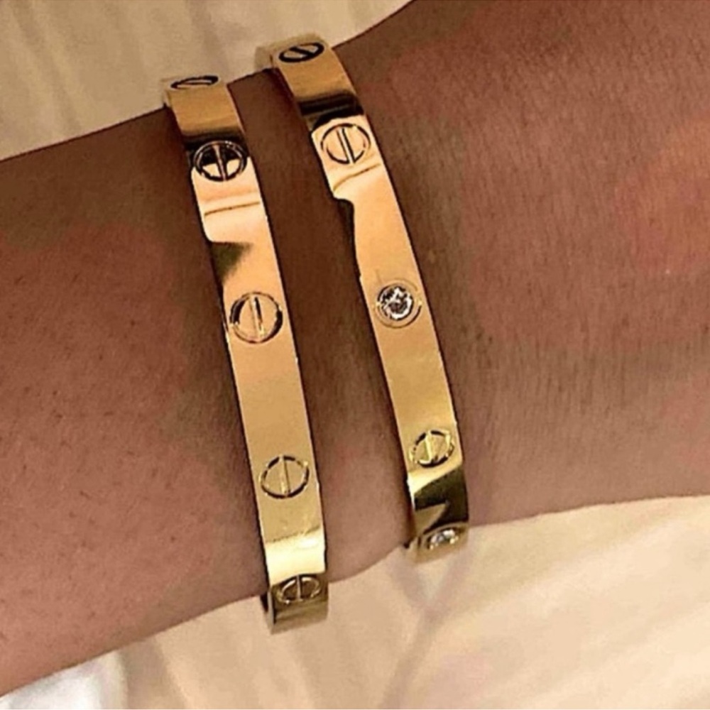 Stamped Gold Plated Love Bangle Bracelet No Stones Waterproof - Picture 8 of 11